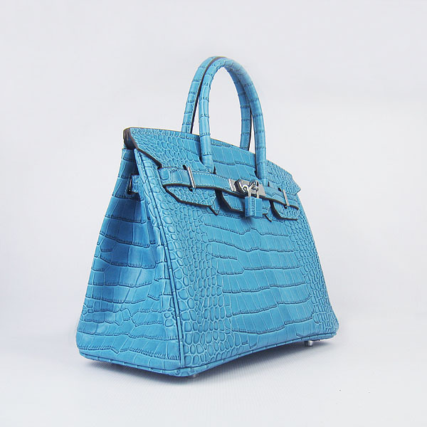 Replica Hermes Birkin 30CM Crocodile Veins Bag Blue 6088 On Sale - Click Image to Close